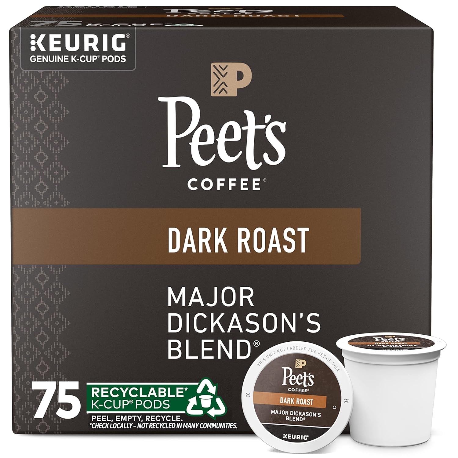 Peet's Coffee Dark Roast Keurig K-Cup Pods - Major Dickason's Blend 75 Count