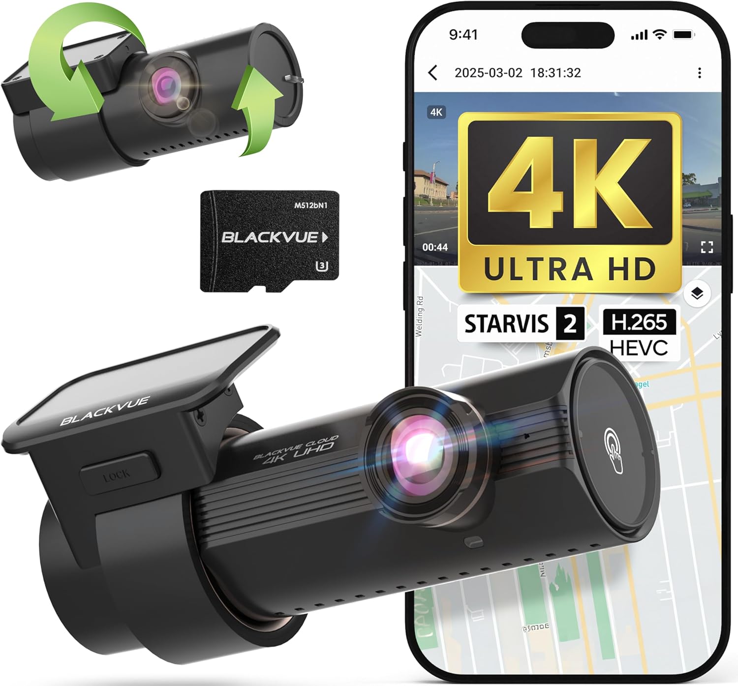 BlackVue DR970X-2CH Plus 64GB | 2-Channel Dash Cam (4K-Full HD), STARVIS 2 Sensor, Parking Mode, Up to 512GB, Easy Setup via App, Wi-Fi, GPS, Cloud Auto Backup, Optional LTE Module