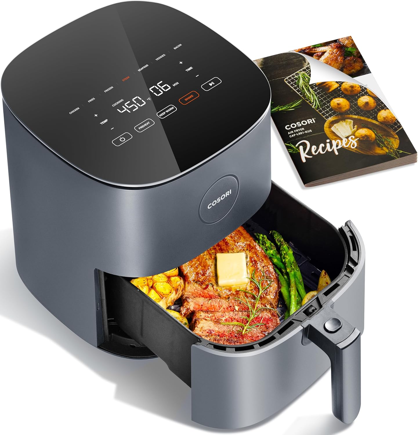 Here’s the rewritten text for SEO (under 60 characters):  
COSORI Air Fryer Pro 5QT, 9-in-1, One-Wipe Clean, 130+ Recipes, Gray