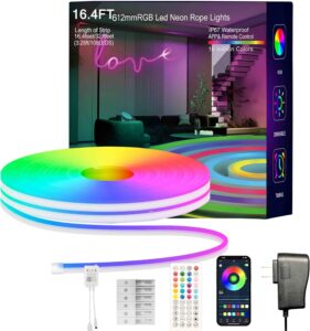 Neon Rope Lights, 16.4FT RGB LED Strip Lights, App Control, IR Remote, Outdoor IP67 Waterproof, Music Sync, DIY for Bedroom, Gaming, Party, Christmas Decor