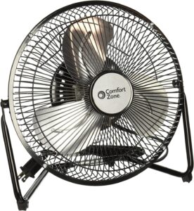 Comfort Zone 9" Cradle Fan, 3 Speed, 180° Tilt, Metal, Aluminum Blades, Black