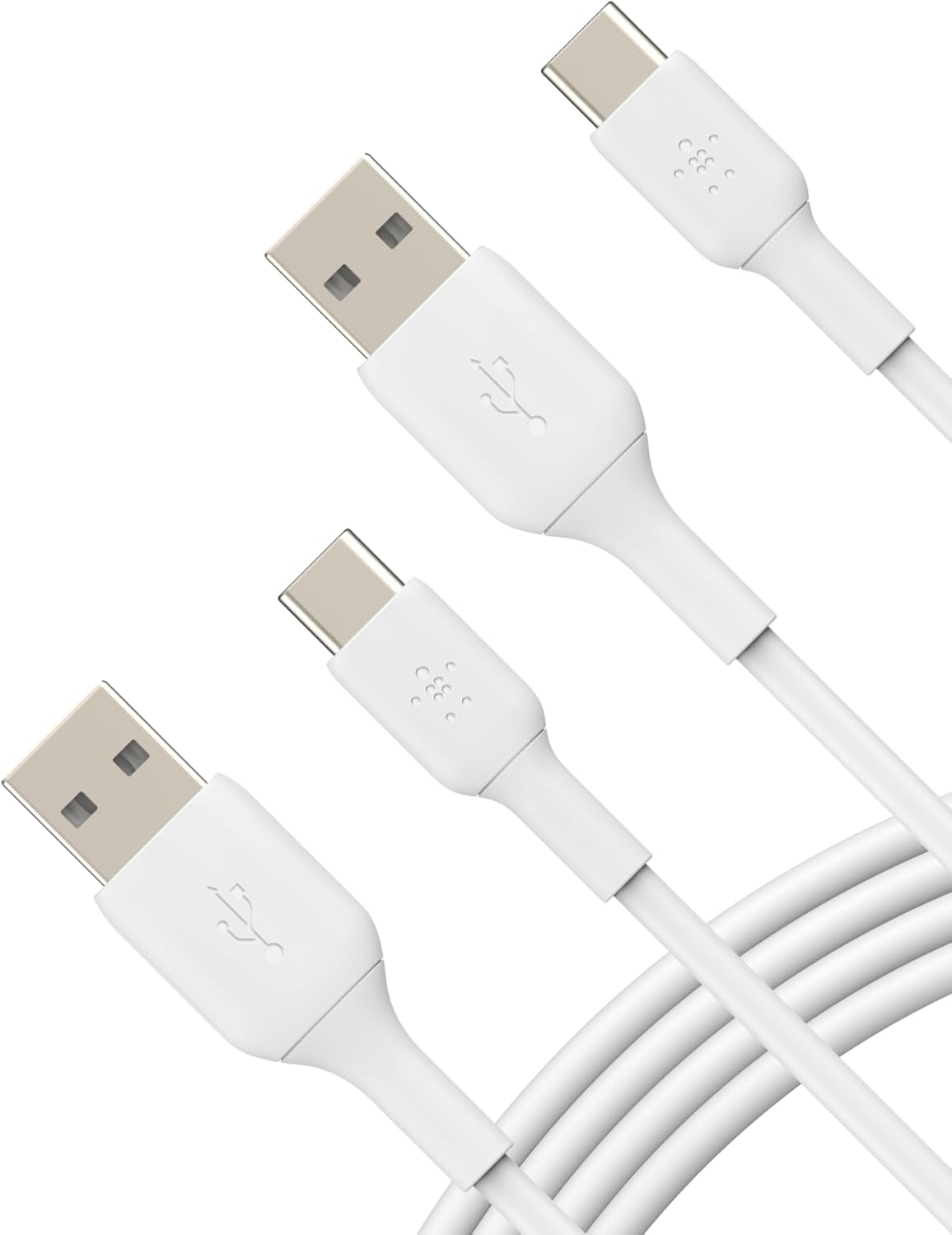 Belkin BoostCharge USB-C to USB-A Cable (1M) for iPhone 16, 15, Samsung S25, S24, Pixel 9, 8, iPad, Switch 2, Carplay - White (2-Pack)