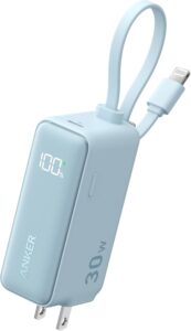 ANKER 3-in-1 Power Bank, 5,000mAh Portable Charger with Lightning Cable & AC Plug, 30W for iPhone, Galaxy, MacBook