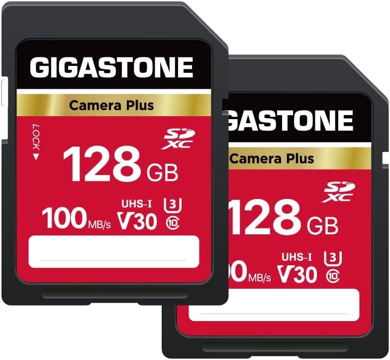 GIGASTONE 128GB 2-Pack SD Card, UHS-I U3 Class 10, for Canon Nikon Sony