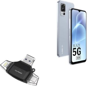 BoxWave Smart Gadget for Lava Blaze Pro 5G - SD/microSD Card Reader - Jet Black