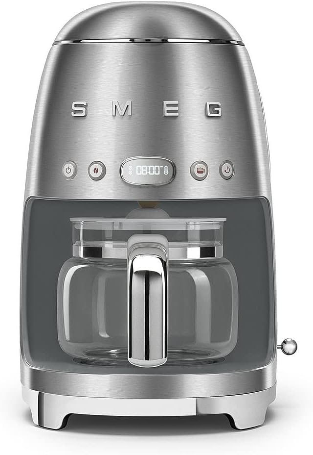 Smeg DCF02SSUK Drip Coffee Machine, Auto-Start, Reusable Filter, Digital Display, Anti-Drip, Aroma Option, 1.4L, Stainless Steel