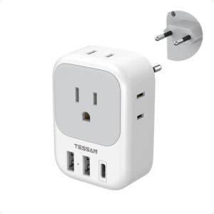 European Travel Plug Adapter USB C, TESSAN International Plug Adapter 4 AC 3 USB Type C US to EU