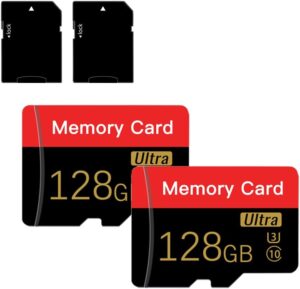 2 Pack 128GB Micro Memory Card with Adapter, C10/U3/UHS-I/A1, TF Card (Red)