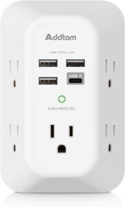 Addtam USB Wall Charger Surge Protector 5 Outlet Extender 4 USB Ports 1 USB C