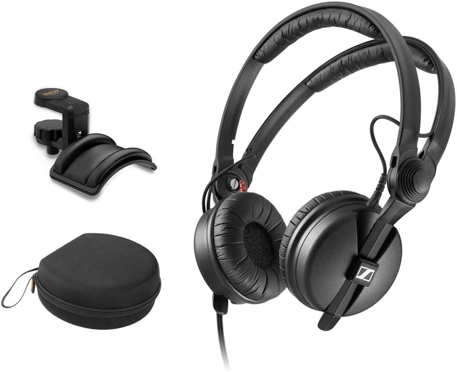 Sennheiser HD 25 Headphones with Case & Padded Holder Bundle