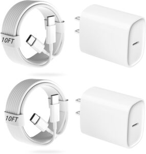 iPhone 16 15 Pro Charger 20W USB C Fast Charger Block 10ft Type C Cable for iPhone 16/15 Pro S24 Ultra
