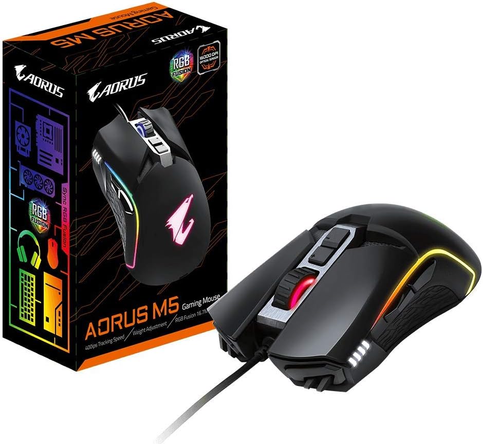 GIGABYTE AORUS RGB 16000 dpi Optical Sensor Programmable Onboard 16.7M Lighting Gaming Mouse - GM-AORUS M5, Black