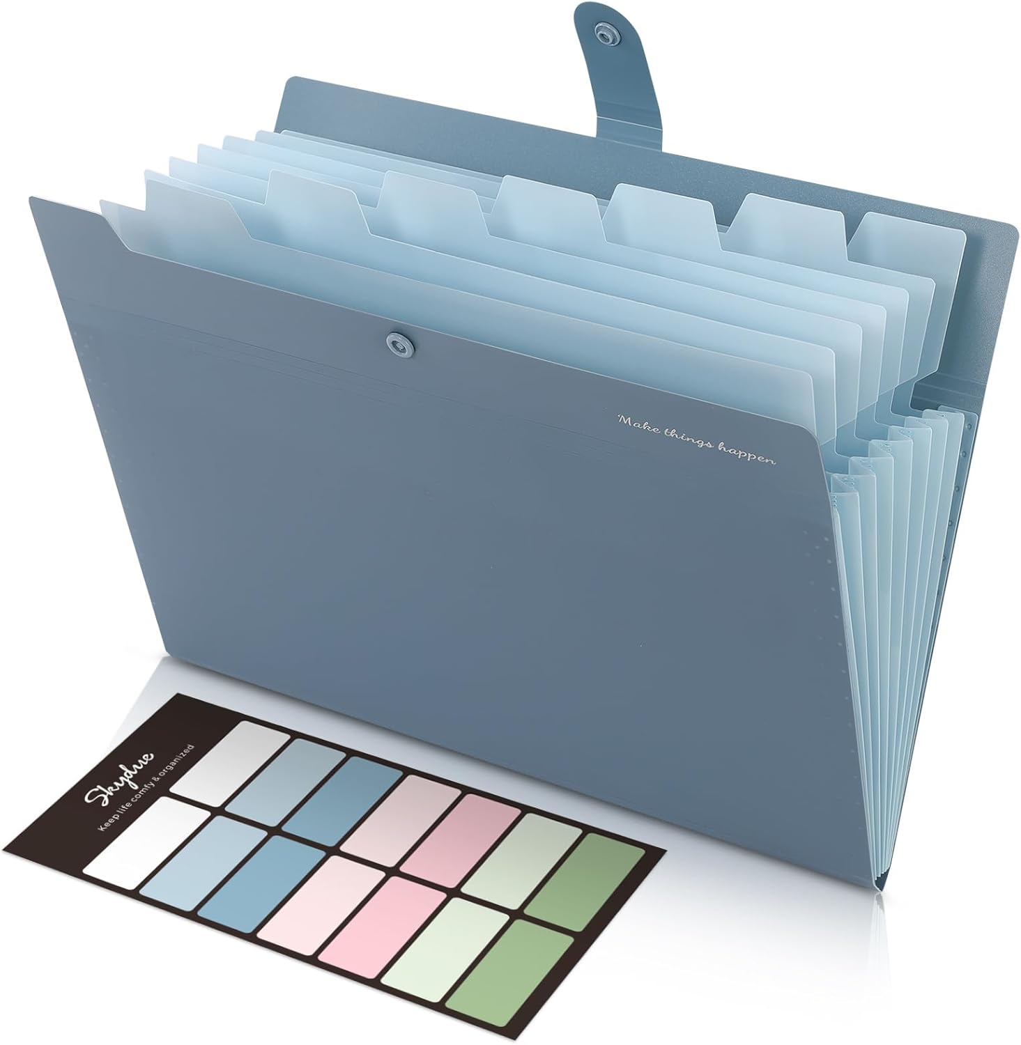 SKYDUE 8-Pocket Expanding File Organizer, Accordion Folder with Labels, Letter Size, Blue