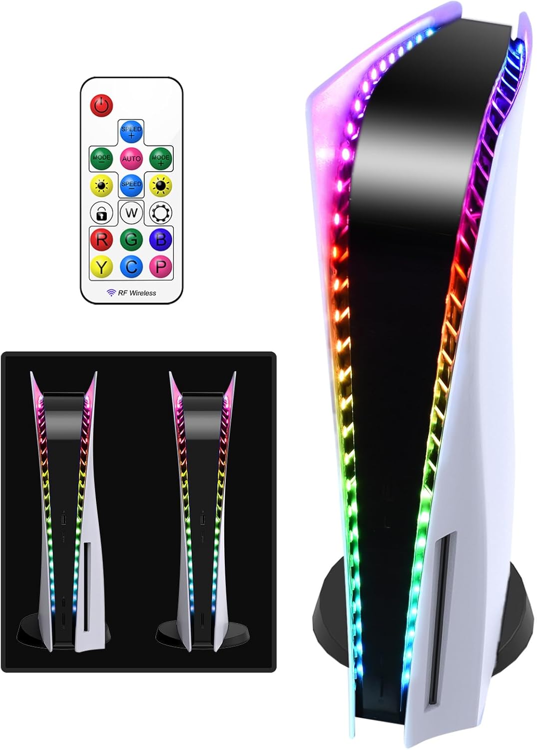 SEO Rewrite:
LED Light Strip for PS5, RGB LED Strip 7 Colors 358 Effects, Flexible Light Strip Sticker with Remote for PlayStation 5, PS5 Slim, PS5 Pro