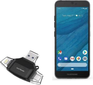 BoxWave Smart Gadget for Fairphone 3 - AllReader SD/microSD Card Reader - Jet Black