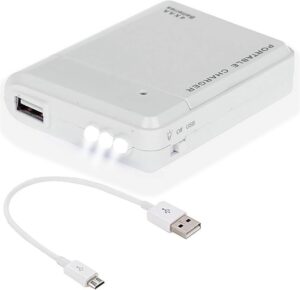 Portable AA Battery Travel Charger for Meizu Pro 6 32GB, Emergency Re-Charger with LED Light (4 AA Batteries, MicroUSB) [White]