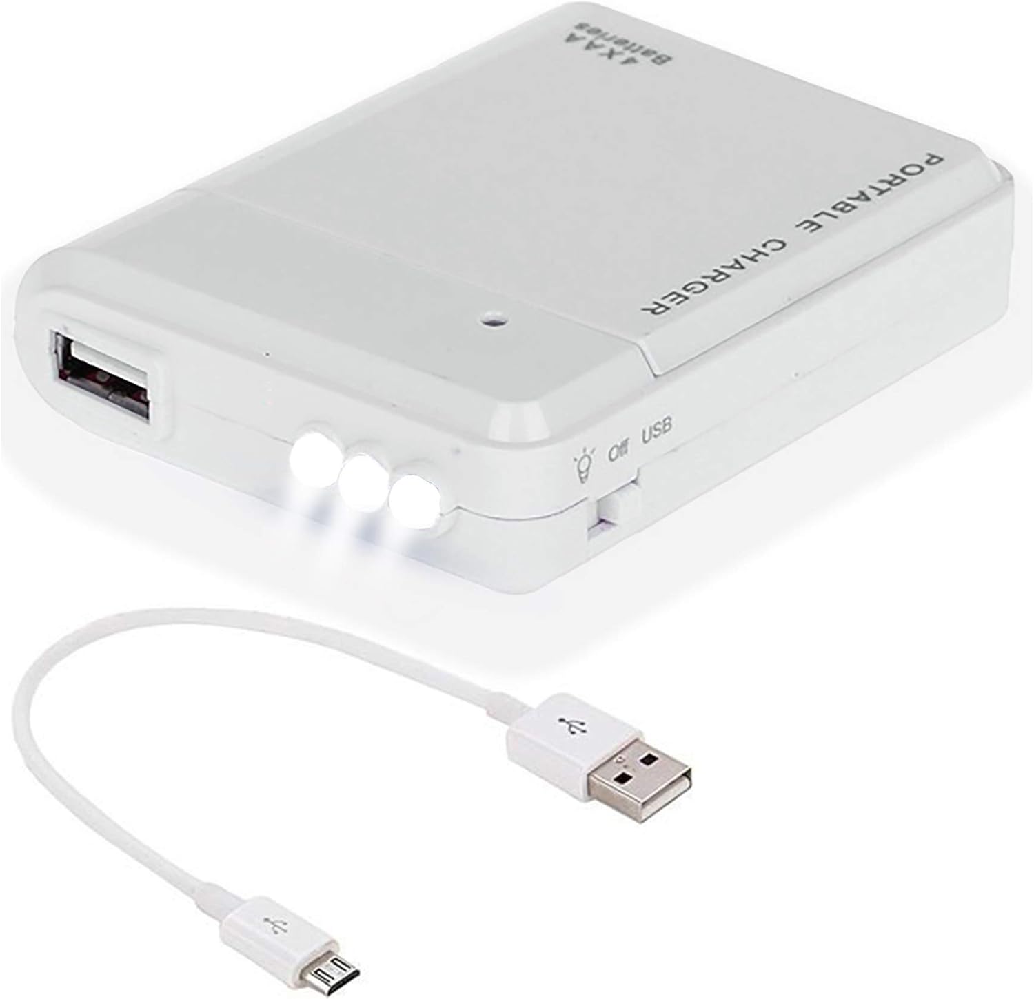 Portable AA Battery Travel Charger for Meizu Pro 6 32GB, Emergency Re-Charger with LED Light (4 AA Batteries, MicroUSB) [White]