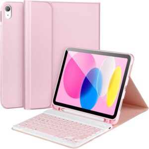 Here’s the rewritten SEO title within 60 characters:  
"iPad 11/10th Gen Keyboard Case, Bluetooth, Pencil Holder, Pink"  
Let me know if you'd like any adjustments!