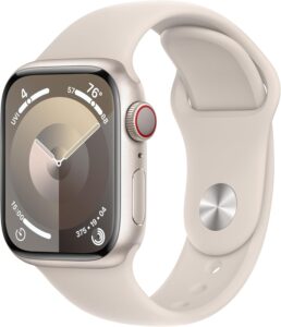 Apple Watch Series 9 [GPS + Cellular 41mm] – Starlight Aluminum Case, Starlight Sport Band S/M