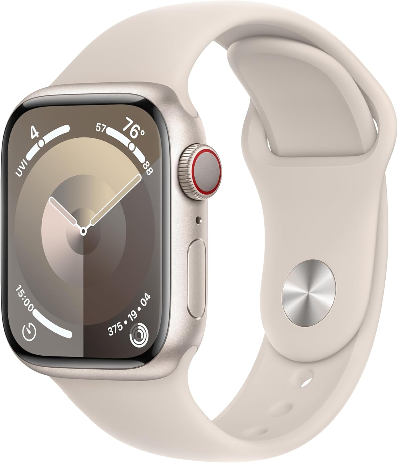 Apple Watch Series 9 [GPS + Cellular 41mm] – Starlight Aluminum Case, Starlight Sport Band S/M