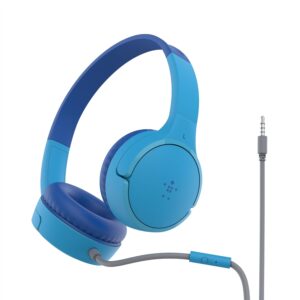 Belkin SoundForm Mini Kids Wired Headphones, Mic, 85dB Safe, iPhone 15, iPad, Galaxy S23 - Blue
