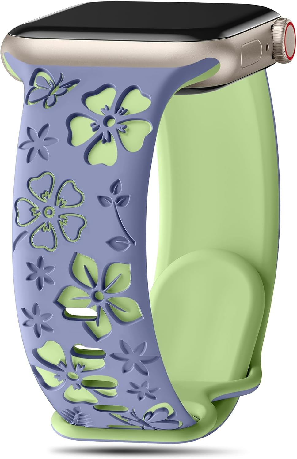 Floral Engraved Apple Watch Band - Soft Silicone Sport Strap for Women 40mm-49mm