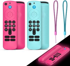 [2 Pack] Silicone Remote Case for Fire TV Stick HD 2024 / 4K 2023 (Sky Blue+Rose Red)