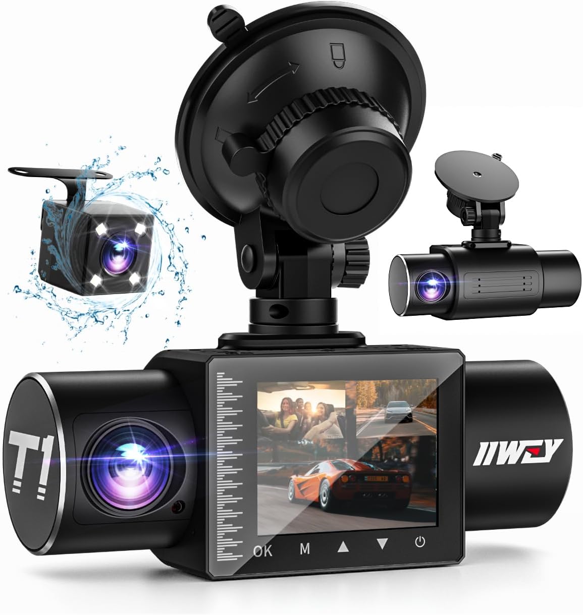 Dash Cam Front Rear Inside 1080P 3CH IR Night Vision Car Camera SD Card Included Dashcam HDR Motion Detection G-Sensor for Car Taxi Uber