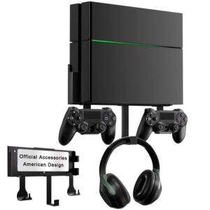 Wall Mount for PS4, Stealth Wall Mount for PS4 Original (Old Model), Detachable 2 Controller Holder & Headphone Hanger