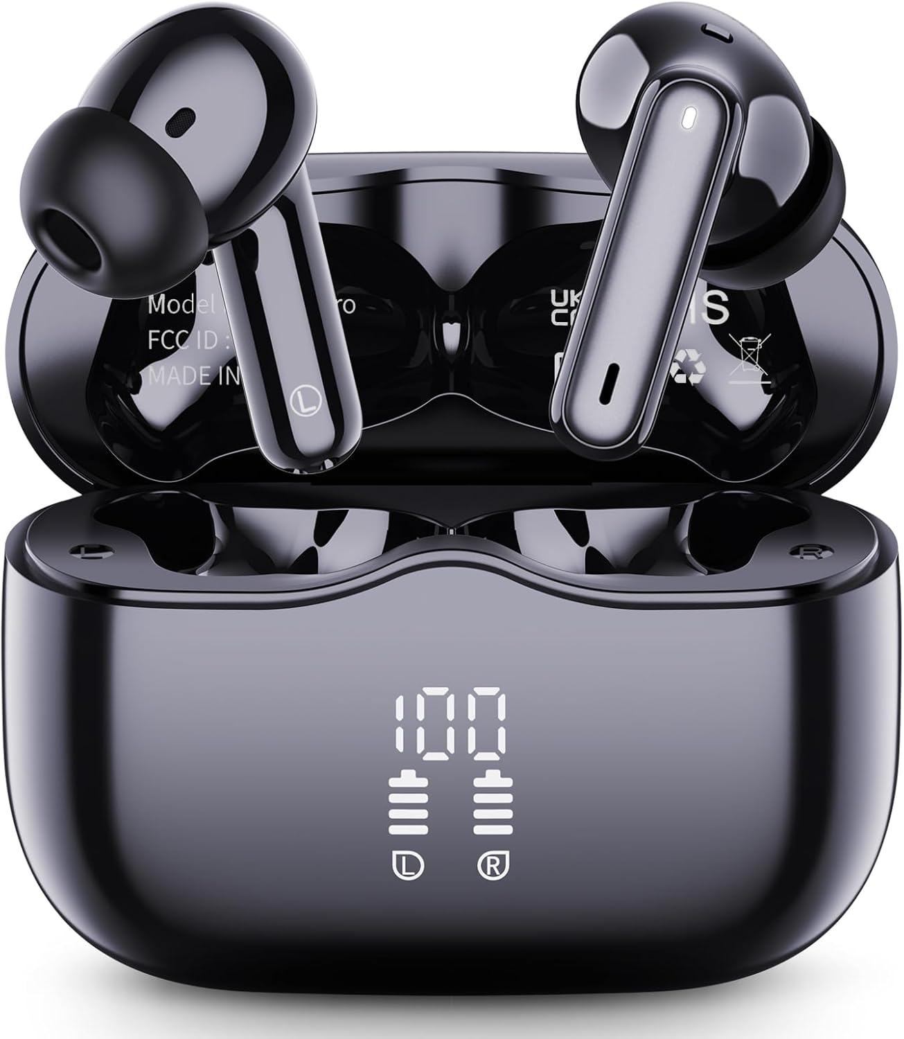 Wireless Earbuds 2025, Bluetooth 5.4 Headphones, 4 ENC Mic, HiFi Stereo, 40H Playtime, LED, IP7 Waterproof, USB-C