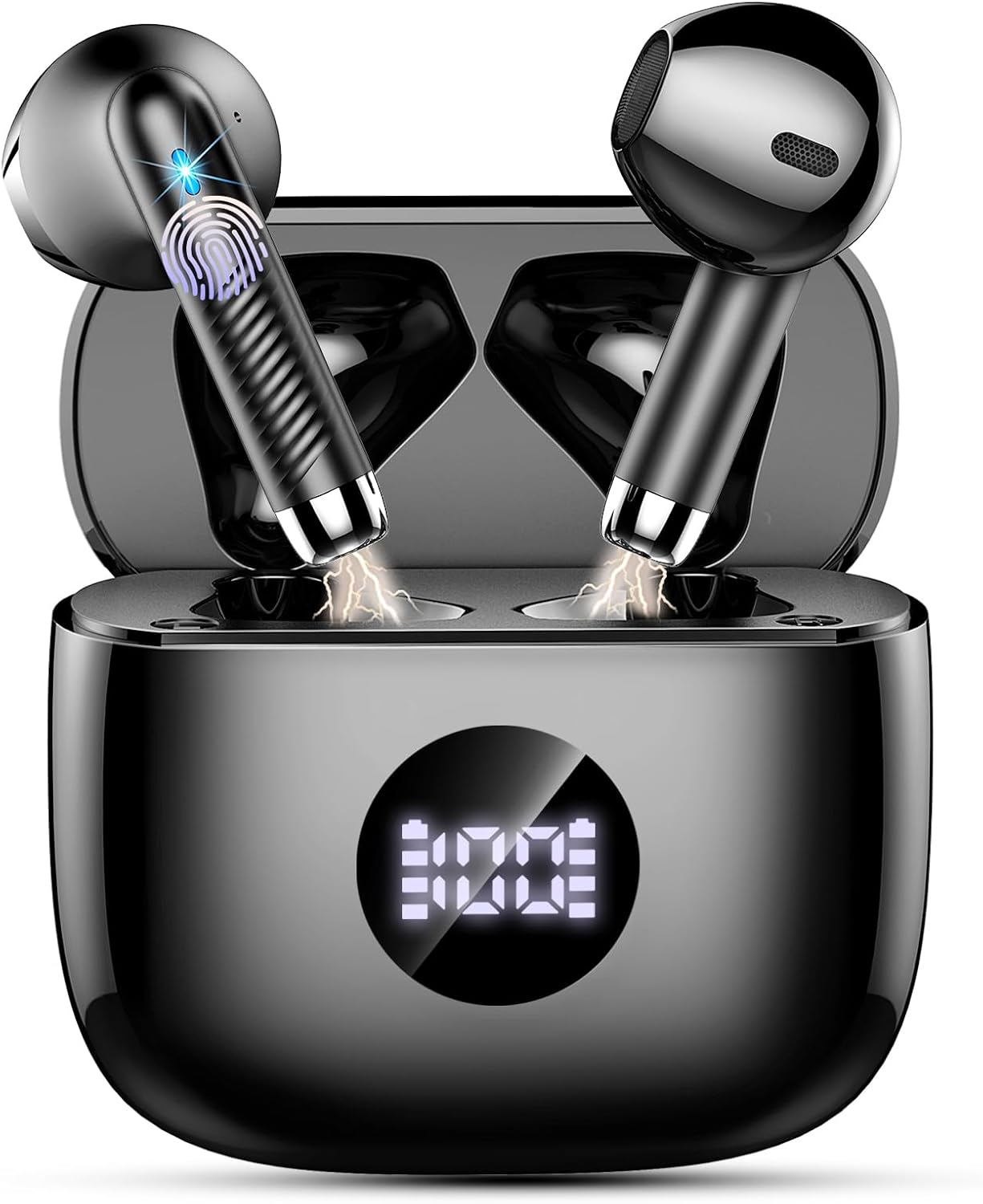 Wireless Earbuds, Bluetooth 5.4 Headphones, HiFi Stereo, 4 ENC Mics, 50H Playback, LED Display, IP7 Waterproof, Charging Case, Android iOS