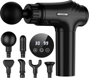AYURA Massage Gun Deep Tissue, Percussion Muscle Massager, Handheld Back Massager, Mini Massage Gun, 30 Speeds, 6 Heads (Black)