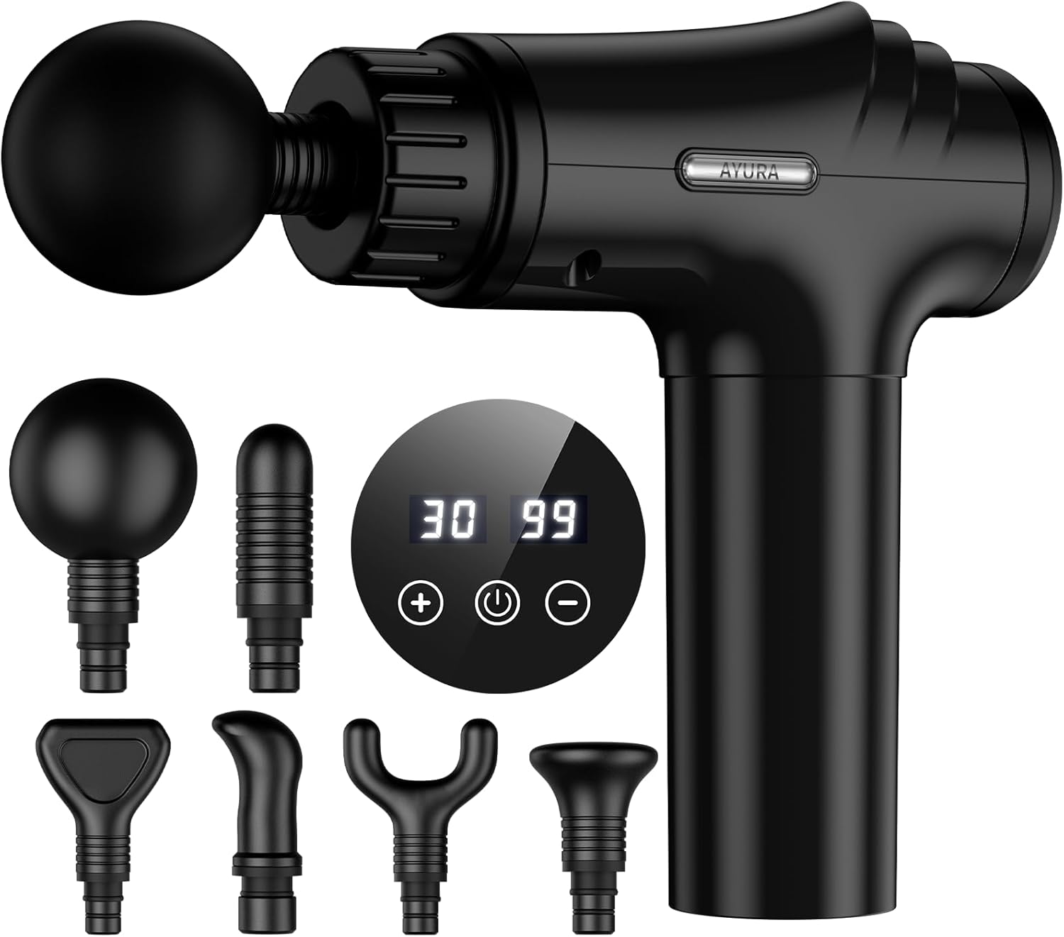 AYURA Massage Gun Deep Tissue, Percussion Muscle Massager, Handheld Back Massager, Mini Massage Gun, 30 Speeds, 6 Heads (Black)