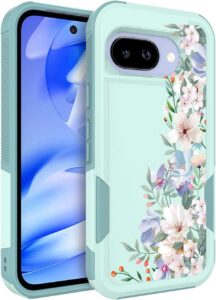 Google Pixel 9a Case 2025: Floral Design, Slim TPU, Shockproof – Mint Green/Magnolia