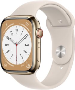 Apple Watch Series 8 GPS + Cellular 45mm Gold Stainless Steel Starlight Sport Band (Renewed)