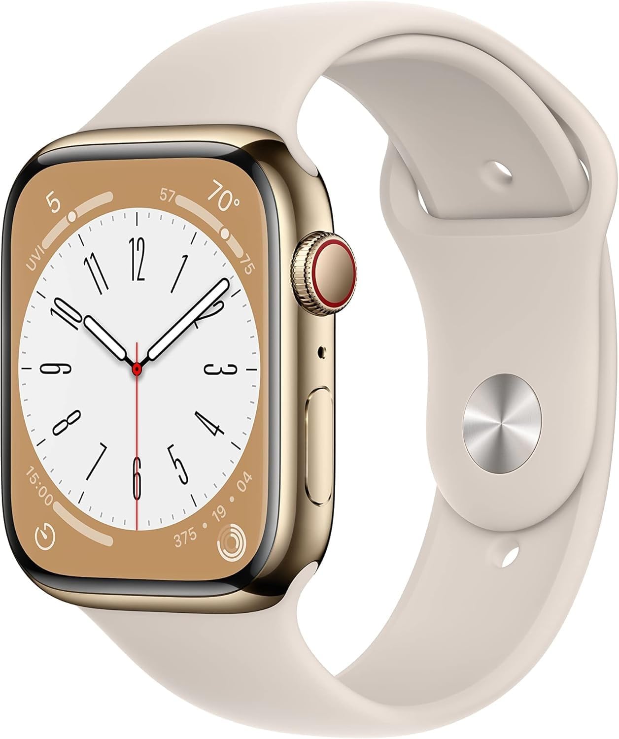 Apple Watch Series 8 GPS + Cellular 45mm Gold Stainless Steel Starlight Sport Band (Renewed)