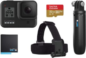 GoPro HERO8 Black Bundle - Camera, Shorty, Head Strap, 32GB SD Card, 2 Batteries