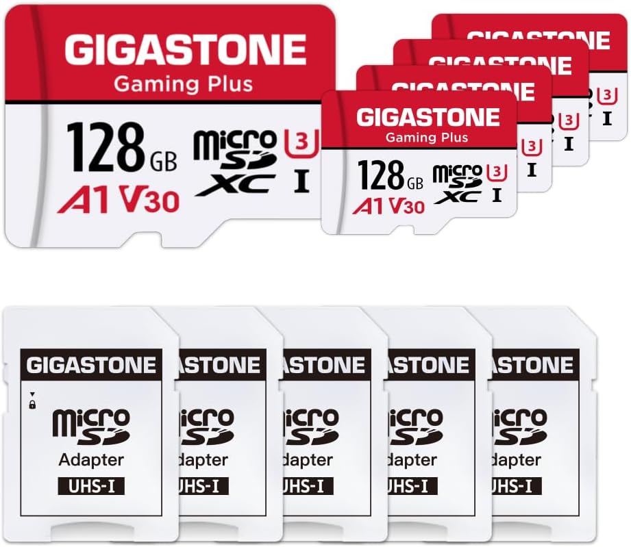GIGASTONE Micro SD Card 128GB 5-Pack, Gaming Plus, MicroSDXC UHS-I U3