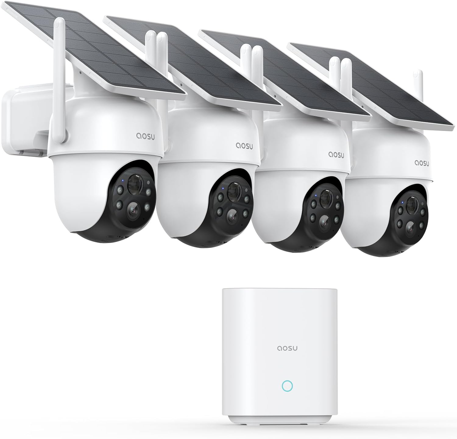AOSU Wireless Outdoor Security Cameras 4-Cam Kit, Solar-Powered, 2K Night Vision