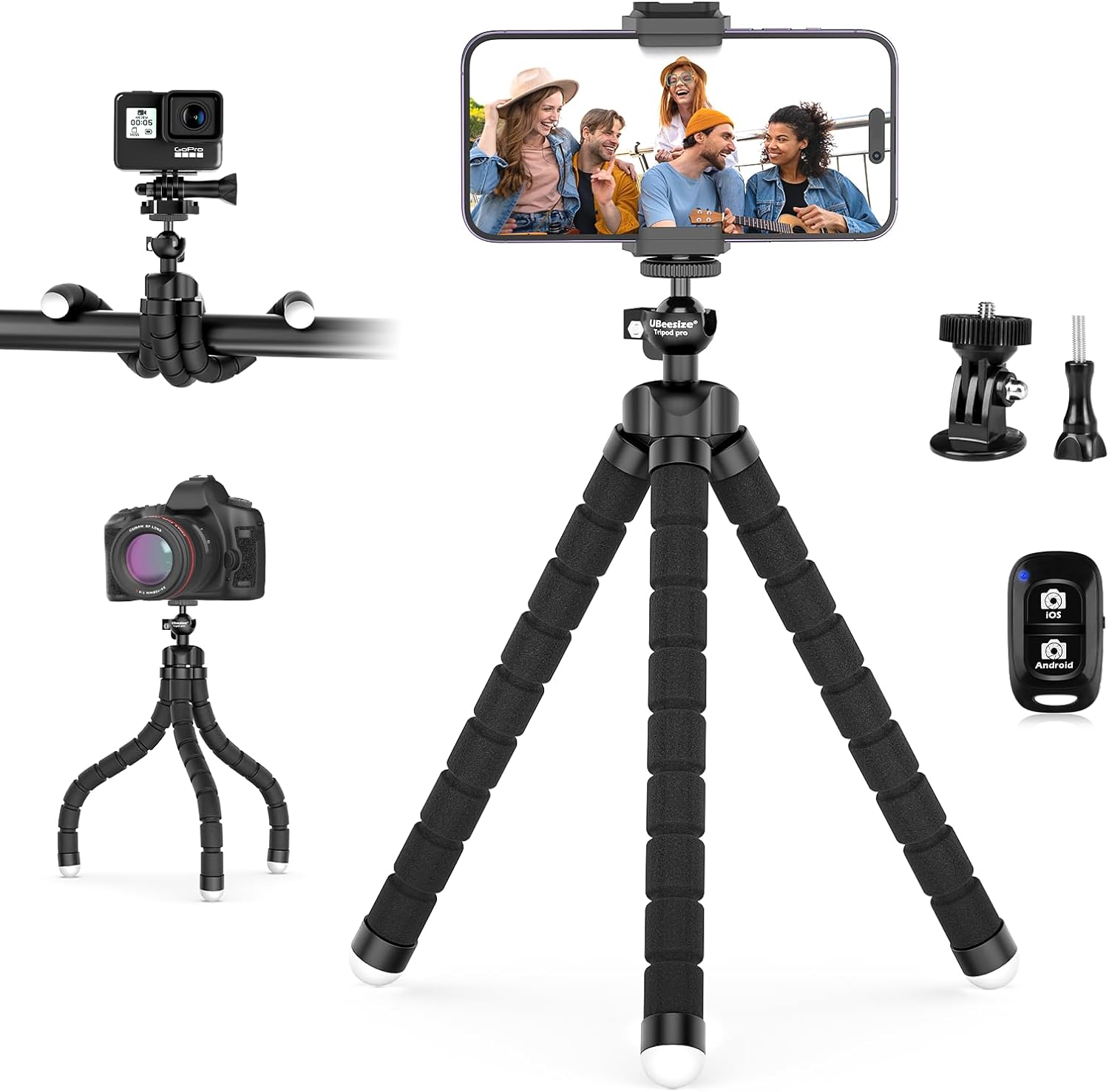 UBeesize Mini Phone Tripod, Adjustable Stand with Wireless Remote & Clip
