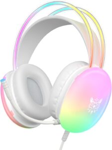 Gaming Headset with Microphone, RGB Lighting, PC Wired Headphones for PS4/PS5/Laptop/MAC, 3.5mm Over Ear Headphone, Stereo Surround Sound, Self-Adjusting Headband