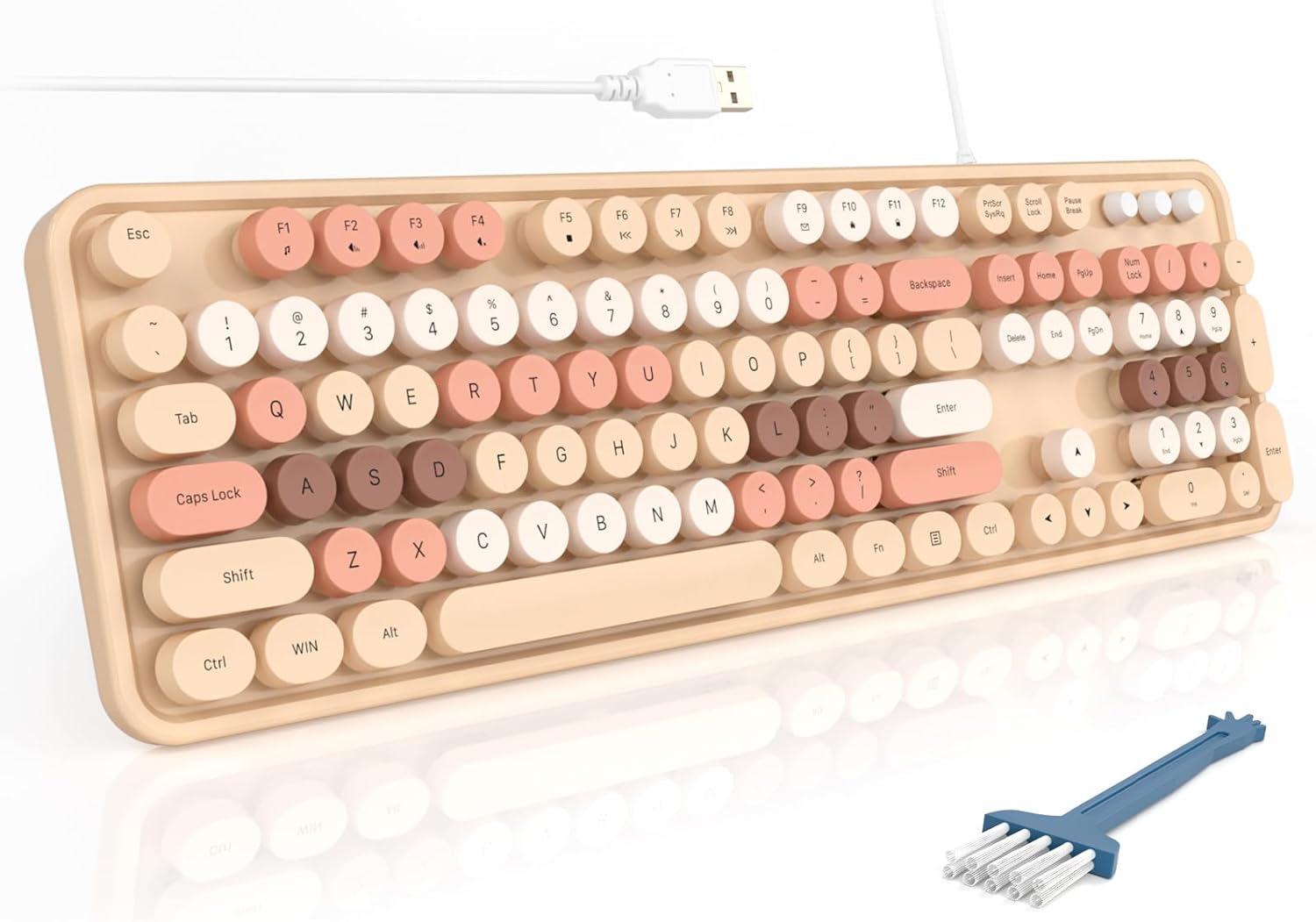 MOFII Wired Keyboard, Full Size USB Typewriter Keyboard (Milk Tea Colorful)