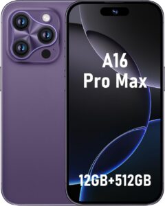 A16 Pro Max 5G Unlocked Smartphone, Android 13, Snapdragon 8Gen2, 6.8" HD, 48MP+108MP, 6800mAh, Dual SIM, Fingerprint, GPS, Face ID (Violet)