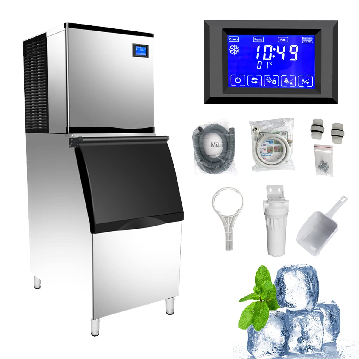 Commercial Ice Machine, 500 Lbs/24H Industrial Ice Maker with 440 Lbs Storage