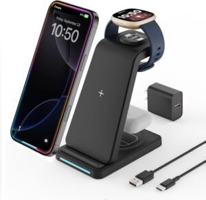 Charging Station for Fitbit Wireless Charger: JoyGeek 3 in 1 Travel Stand