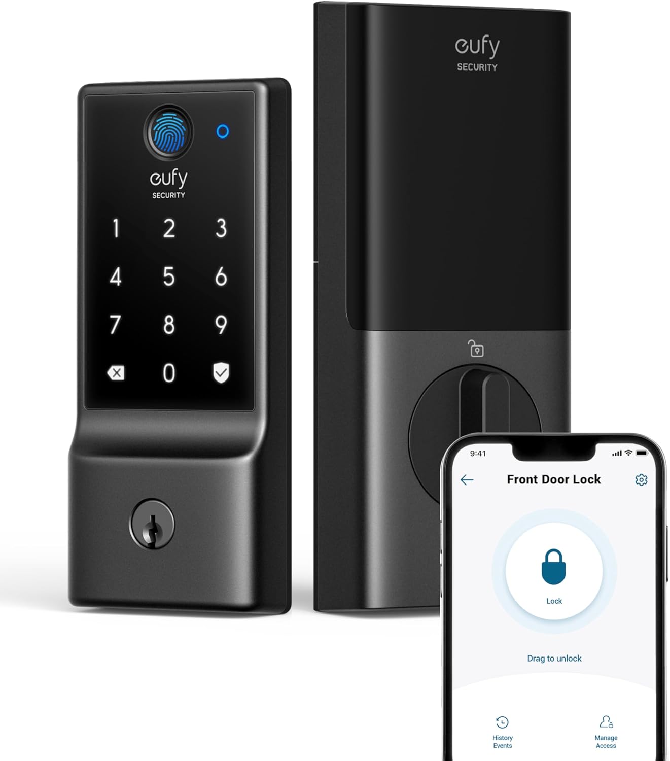 eufy Security Smart Lock C220, Fingerprint Keyless Entry, Wi-Fi, App Control, Deadbolt, 8Mo Battery, IP53, BHMA 3