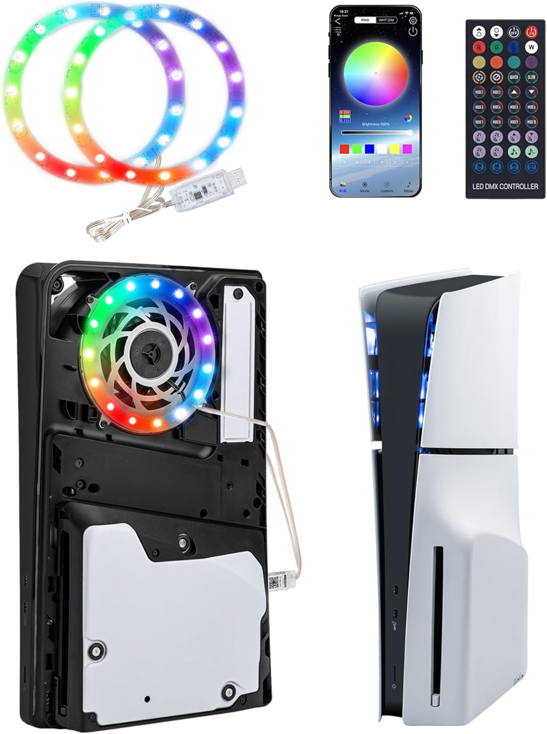 Mcbazel RGB LED Light Strip for PS5/PS5 Slim/PS5 PRO, IR/APP/USB Control