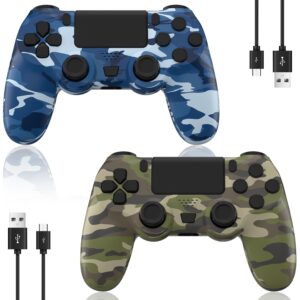 Wireless Controller 2 Pack for PS4/Slim/Pro, 1000mAh, Dual Vibration, Audio Jack, Motion Sensor (Camouflage Green/Blue)