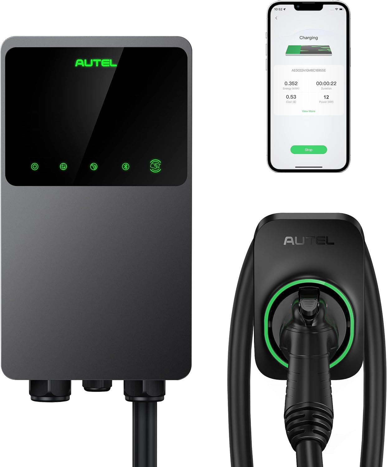 Autel MaxiCharger Home 50A 240V Level 2 EVSE WiFi Bluetooth Hardwired 25ft Cable