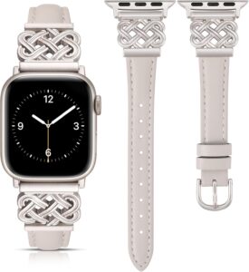 TOYOUTHS Leather Band for Apple Watch 38/40/41/42mm, Starlight